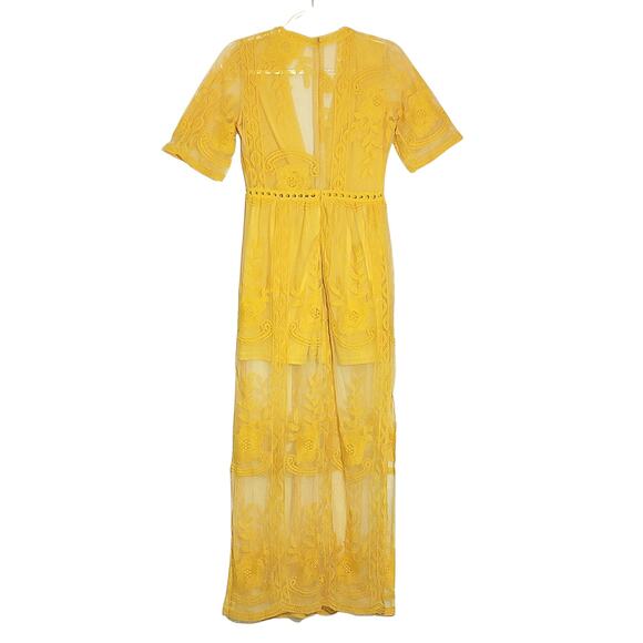 Eleter Yellow Lace Maxi Romper Dress Bohemian Boho Romantic Party Summer Size S - Picture 8 of 16